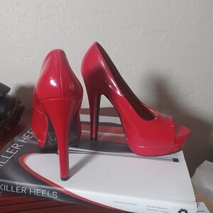 Kalli Brand Red Peep-Toe Platform Heels